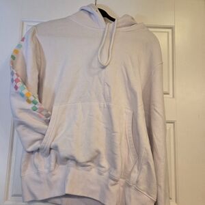 White Hoodie with Colorful Sleeve Accents